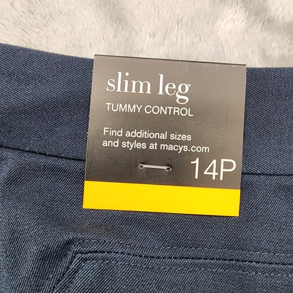 NEW Alfani Pants Womens 14 PETITE Blue Pull On Slim Leg Front Seam Zip Pockets - Picture 3 of 13